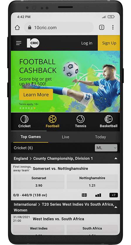 10cric. Football betting