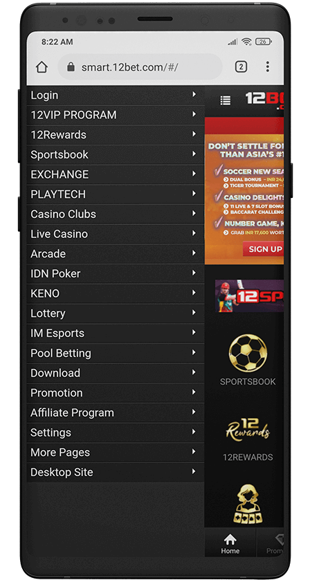12bet app. menu