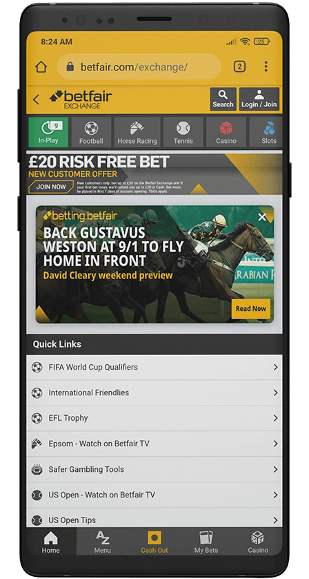 Betfair main screen