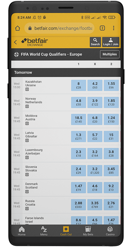 Betfair sports screen