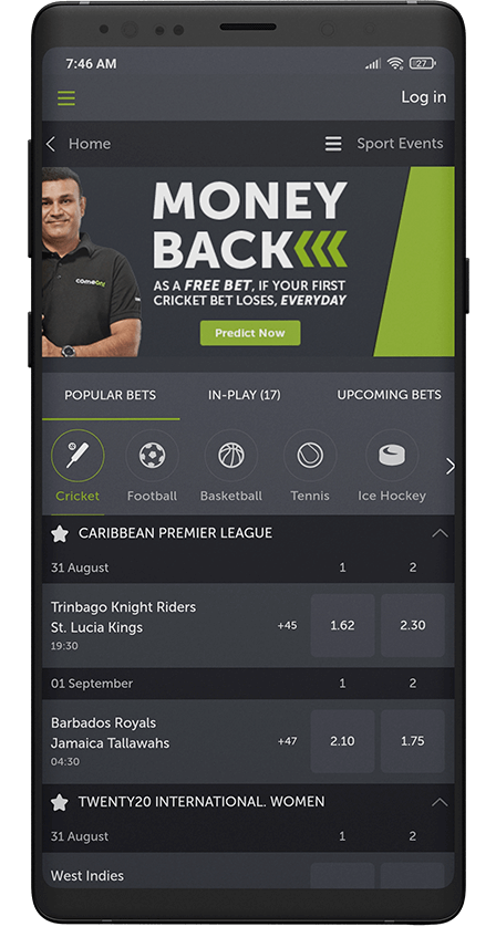 Comeon app. Main page