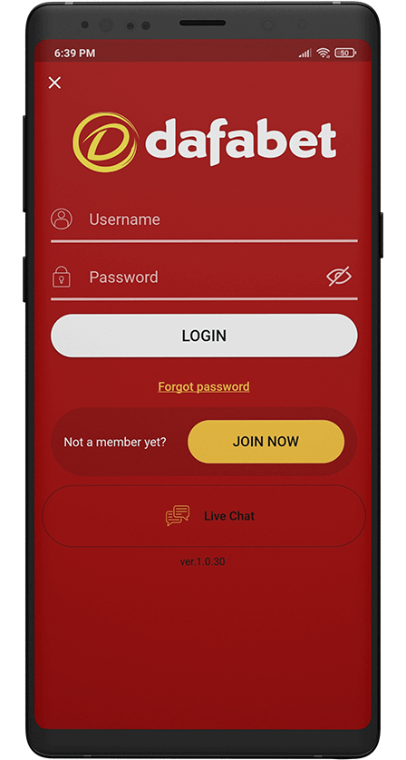Dafabet App. Login Screen