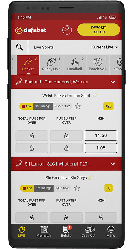 Dafabet app. Main screen