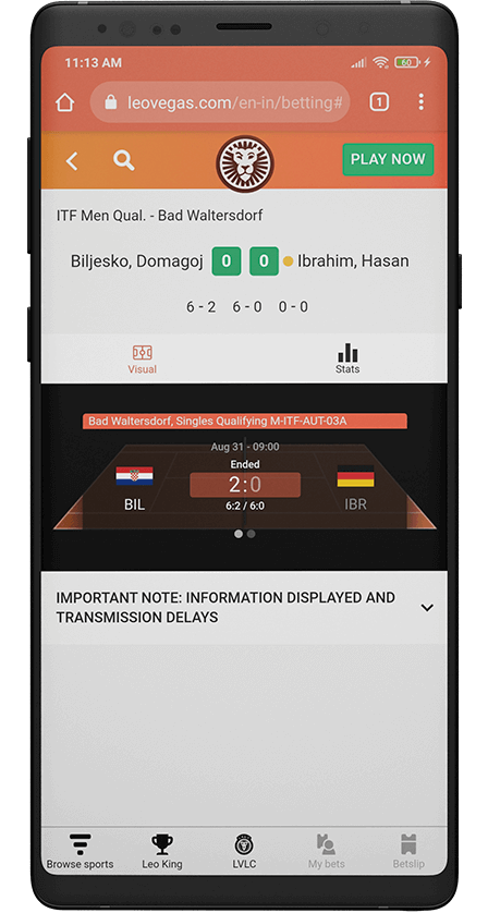 Leovegas app. Betting page