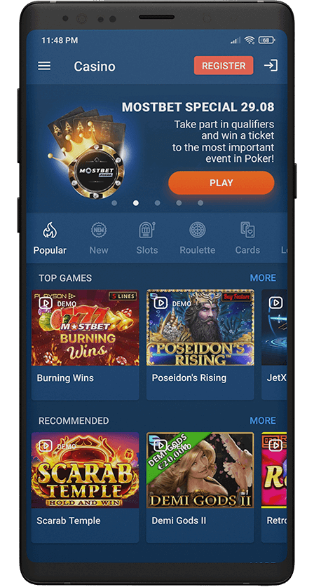 Mostbet app. Casino