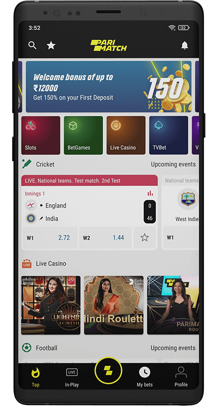 Parimatch App. Main Screen