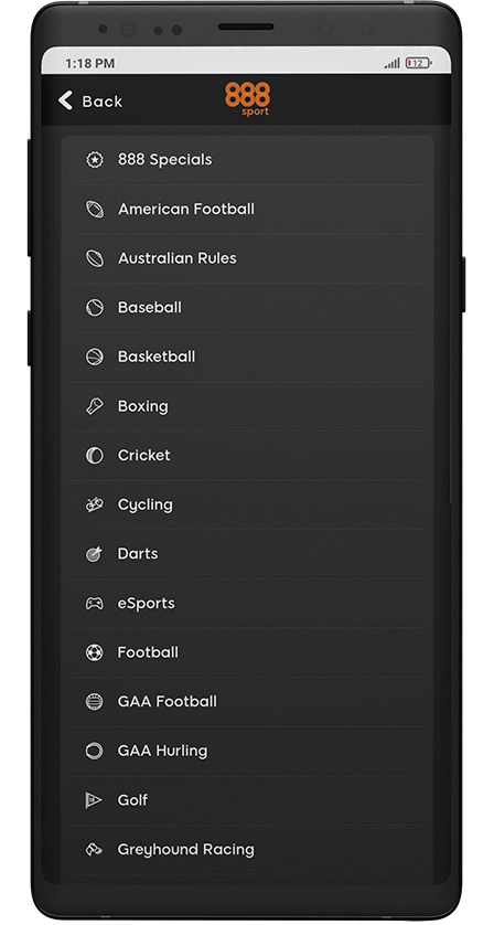 888sport app. Betting page