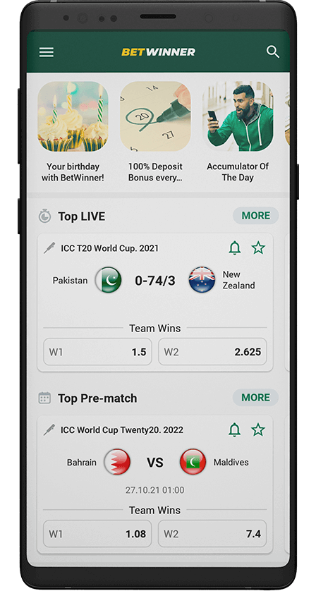 Betwinner app main screen