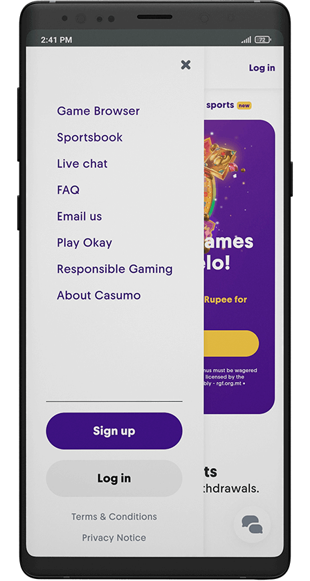 Casumo App Menu