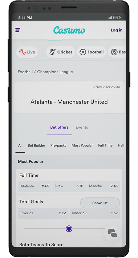 Casumo Betting Screen