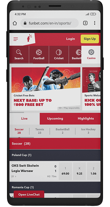Funbet app. Main Screen