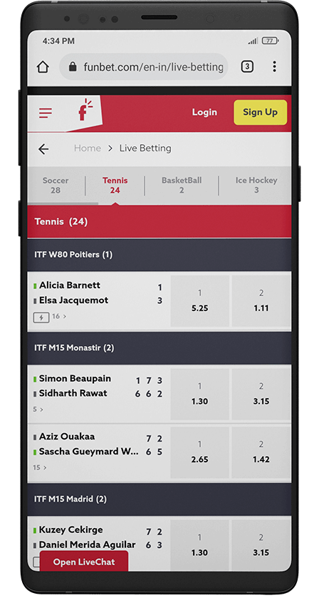 Funbet app. Live Betting