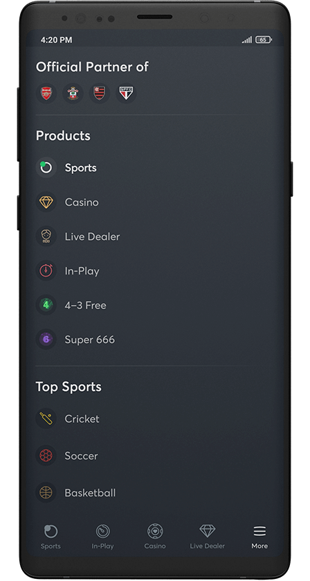 Sportbets.io App Menu