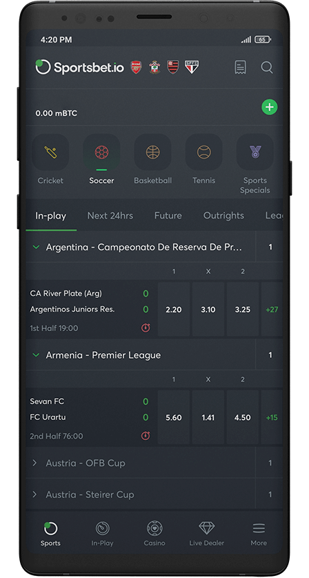 Sportbets.io app main screen