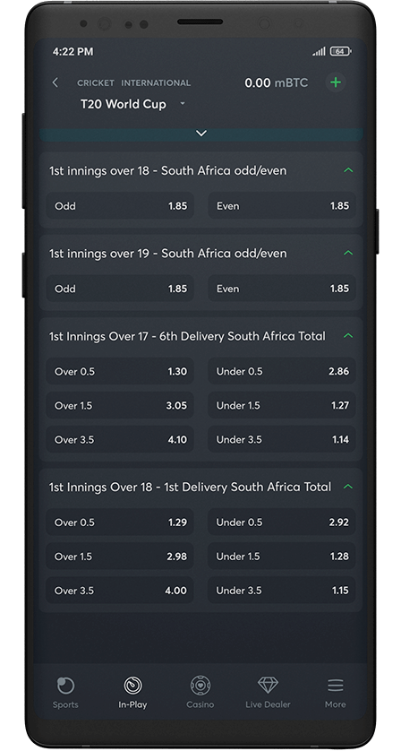 Sportbets.io App Betting Screen