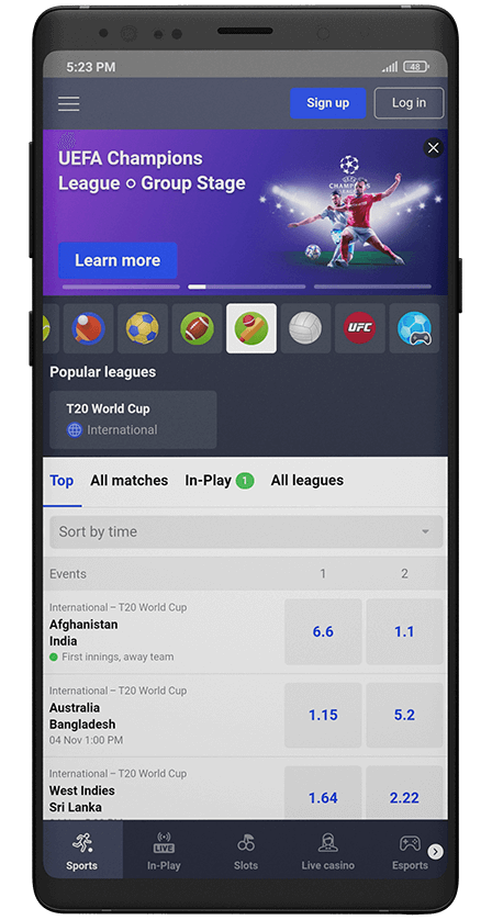 Betmaster app. Main screen